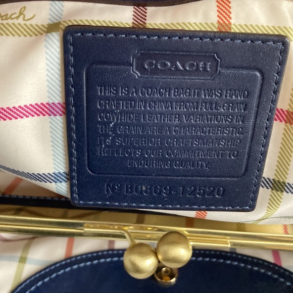 Coach Patent Navy Pleated Framed Satchel - Picture 5 of 10